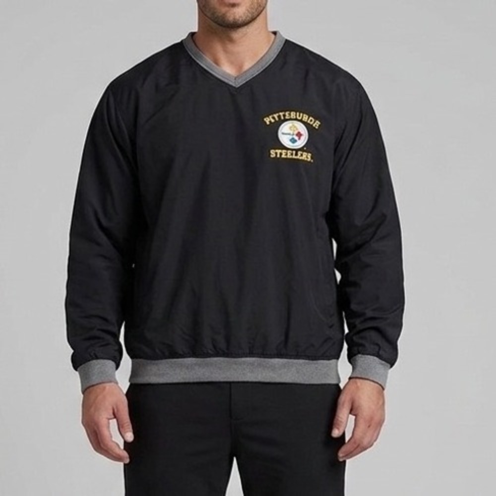 Vintage Dodger Pittsburgh Steelers Windbreaker Pullover V-Neck Black Mens Medium